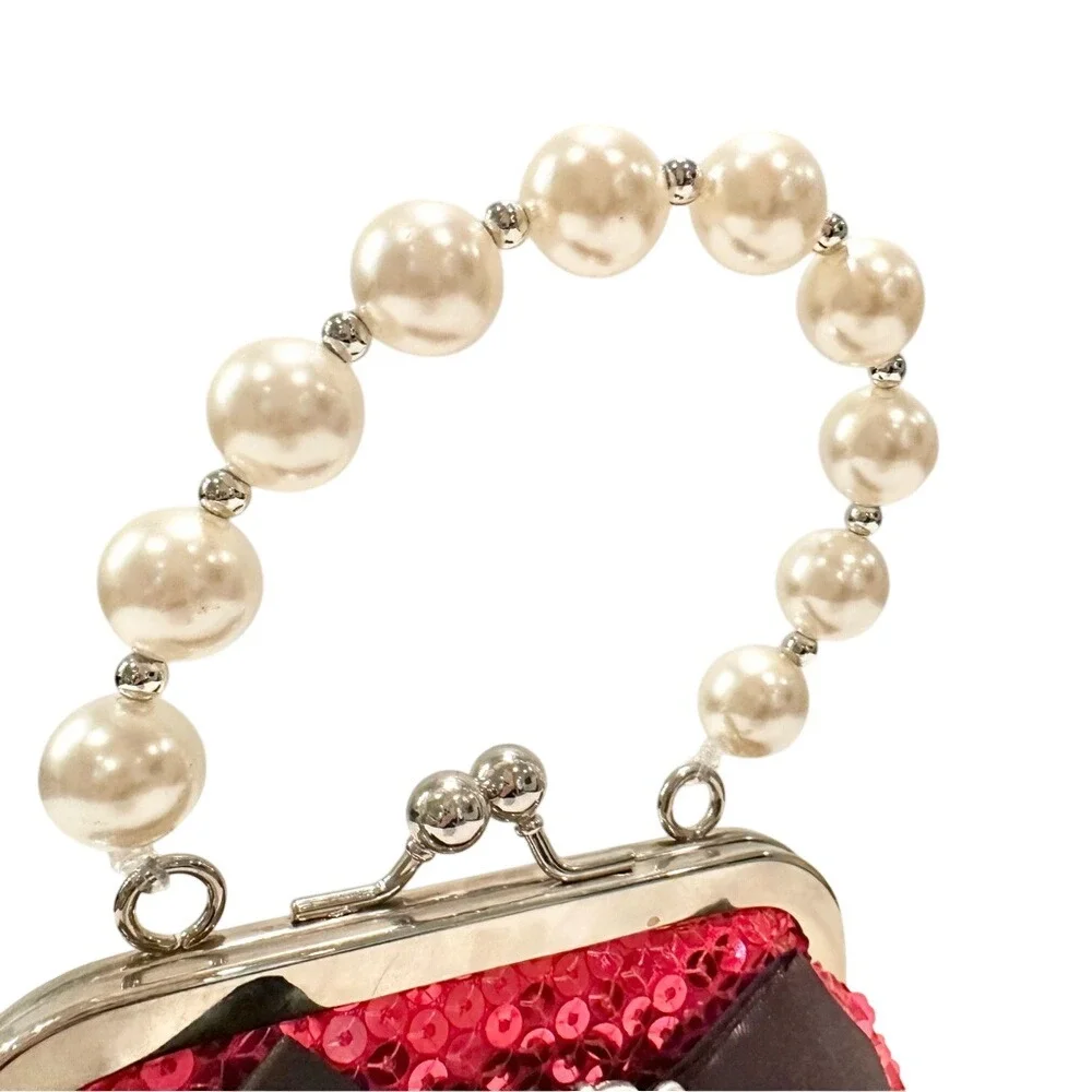 Disney Cameo Minnie Mouse Sequin Bowl Pearl Handle Purse Girl's Small Red Black